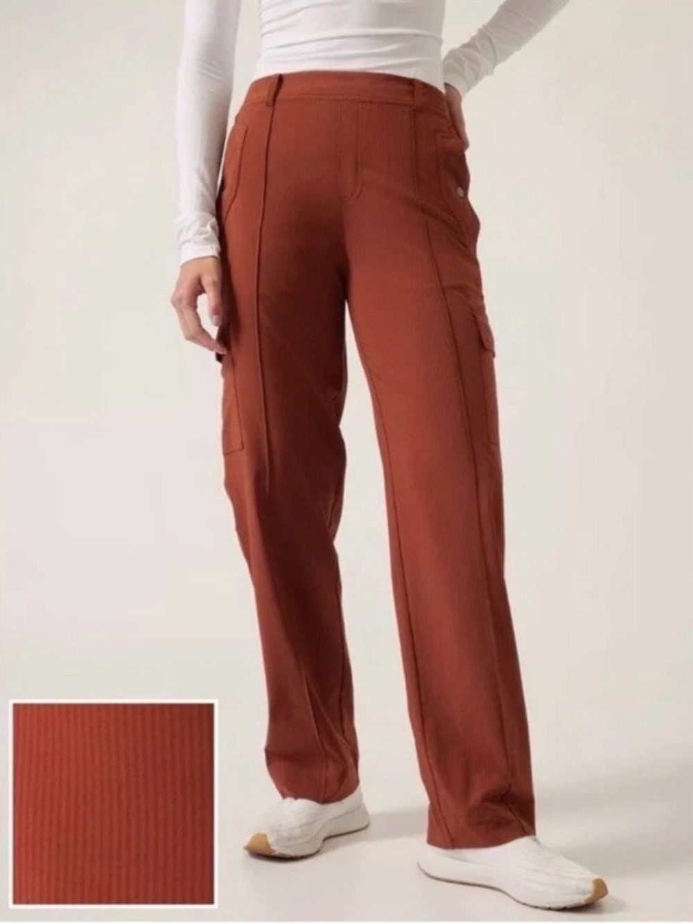 ATHLETA Vienna Cargo Pant City Stripe Orange Brown Outdoors Hiking Walking Sz 4